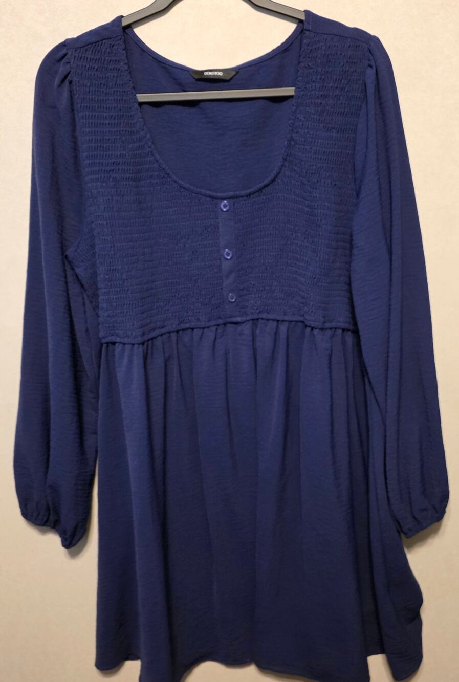 NWOT Royal Blue Dokotoo Smocked bodice long sleeve dress size 2xl